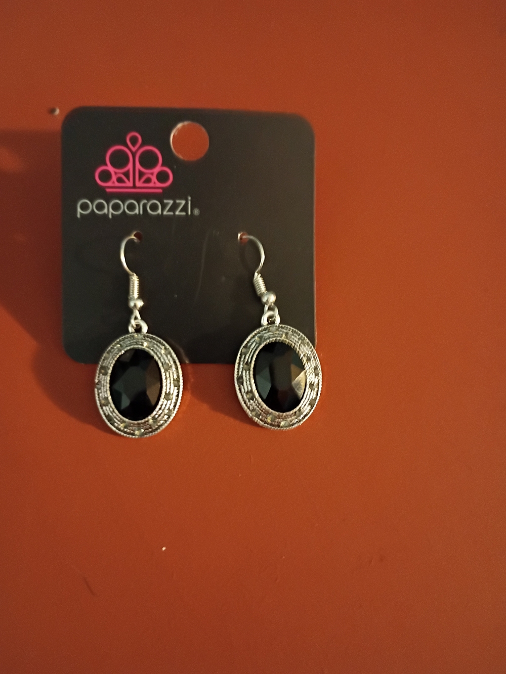 Paparazzi Silver and Black Oval Dangle Earrings